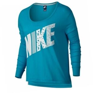 Nike Blue Prep Mixed Print Graphic Long Sleeve Top
